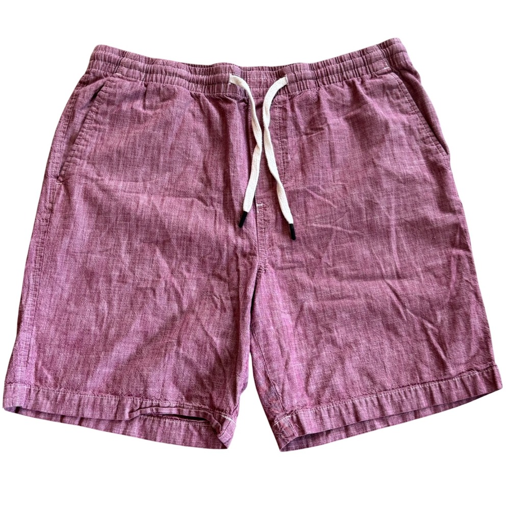 Banana Republic Mens L Burgundy Red Cotton Chambray Drawstring Shorts RN54023